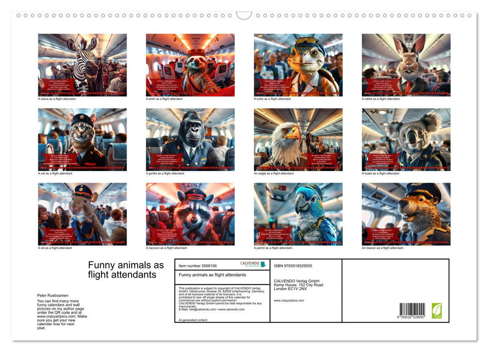 Funny animals as flight attendants (CALVENDO Monthly Calendar 2026)