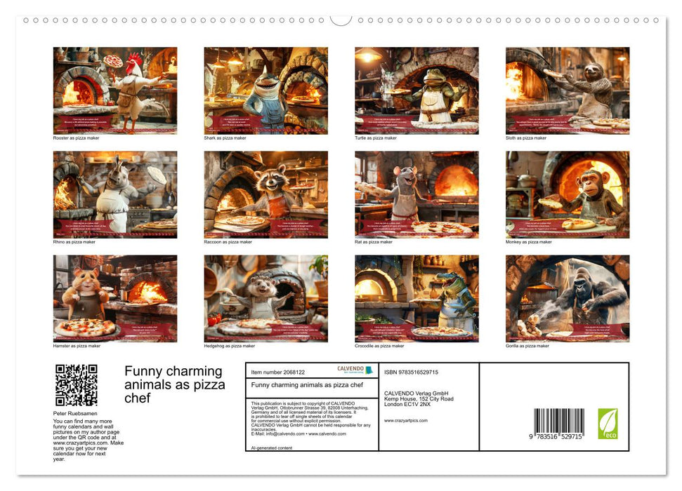 Funny charming animals as pizza chef (CALVENDO Premium-Calendar 2026)