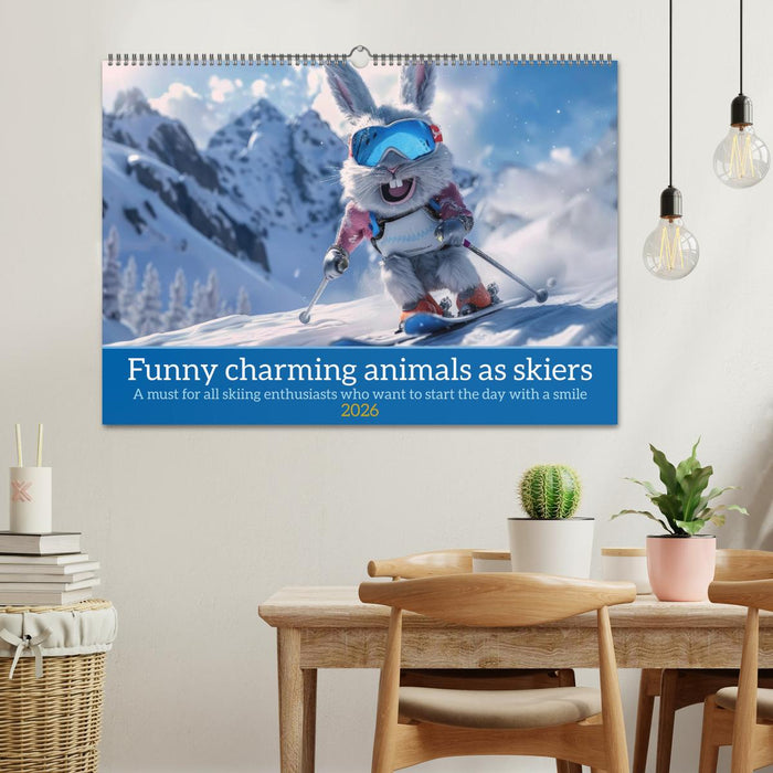 Funny charming animals as skiers (CALVENDO Monthly Calendar 2026)