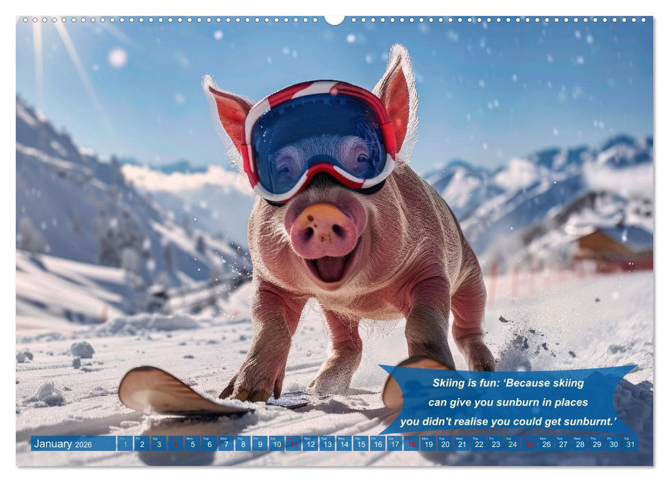 Funny charming animals as skiers (CALVENDO Monthly Calendar 2026)