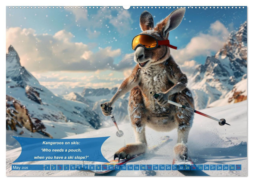 Funny charming animals as skiers (CALVENDO Monthly Calendar 2026)