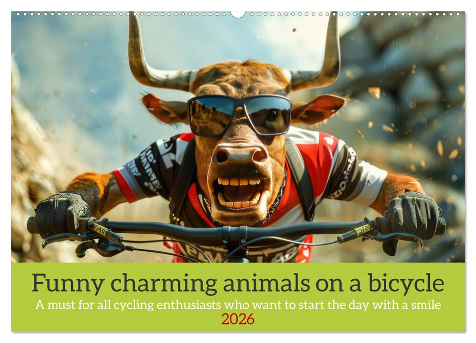 Funny charming animals on a bicycle (CALVENDO Monthly Calendar 2026)