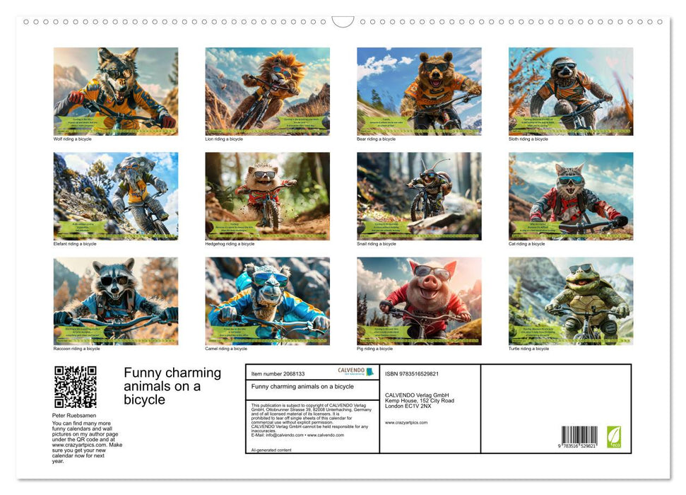 Funny charming animals on a bicycle (CALVENDO Monthly Calendar 2026)