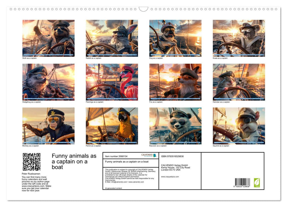 Funny animals as a captain on a boat (CALVENDO Monthly Calendar 2026)