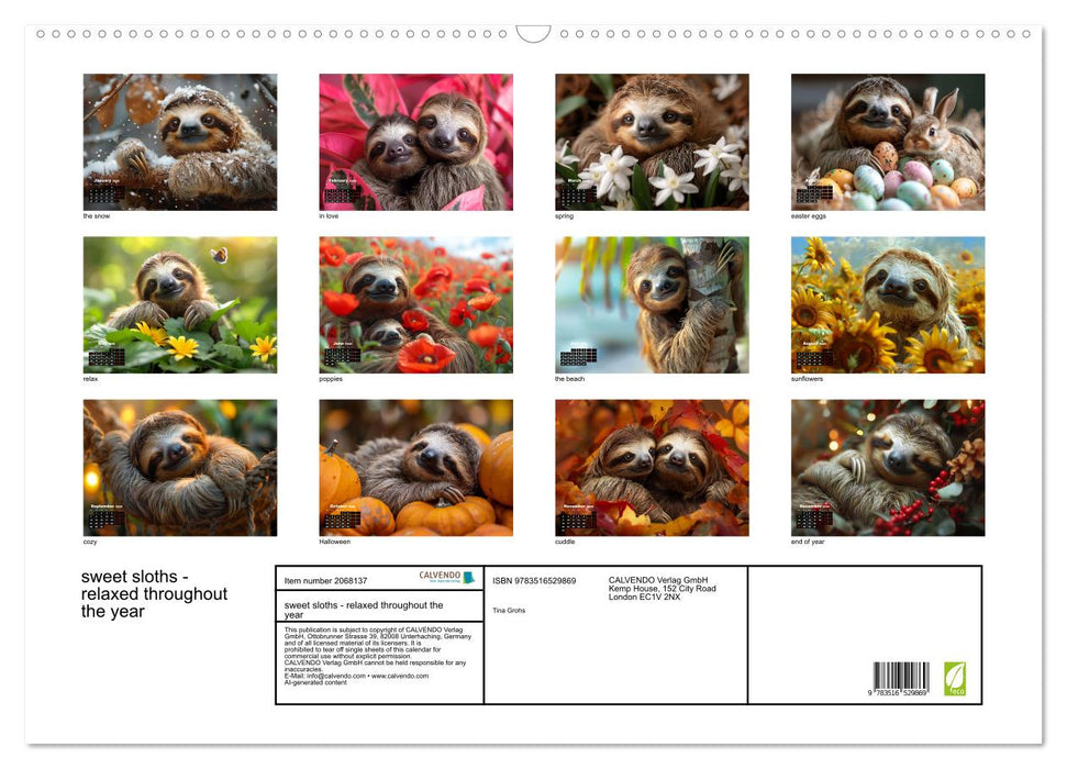 sweet sloths - relaxed throughout the year (CALVENDO Monthly Calendar 2026)