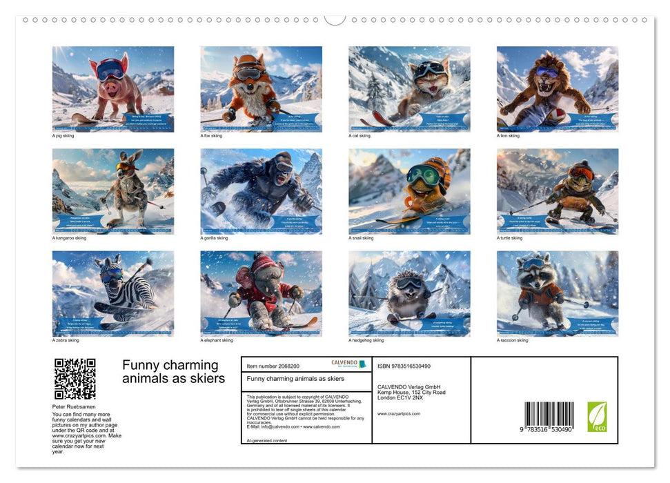 Funny charming animals as skiers (CALVENDO Premium-Calendar 2026)