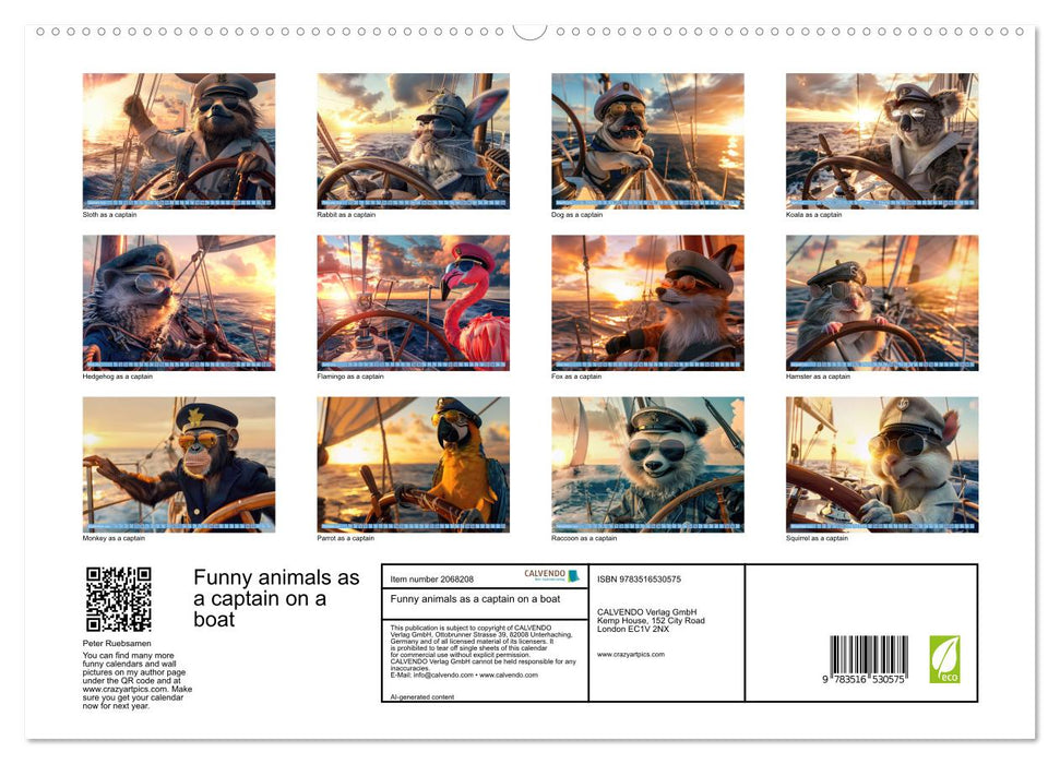 Funny animals as a captain on a boat (CALVENDO Premium-Calendar 2026)