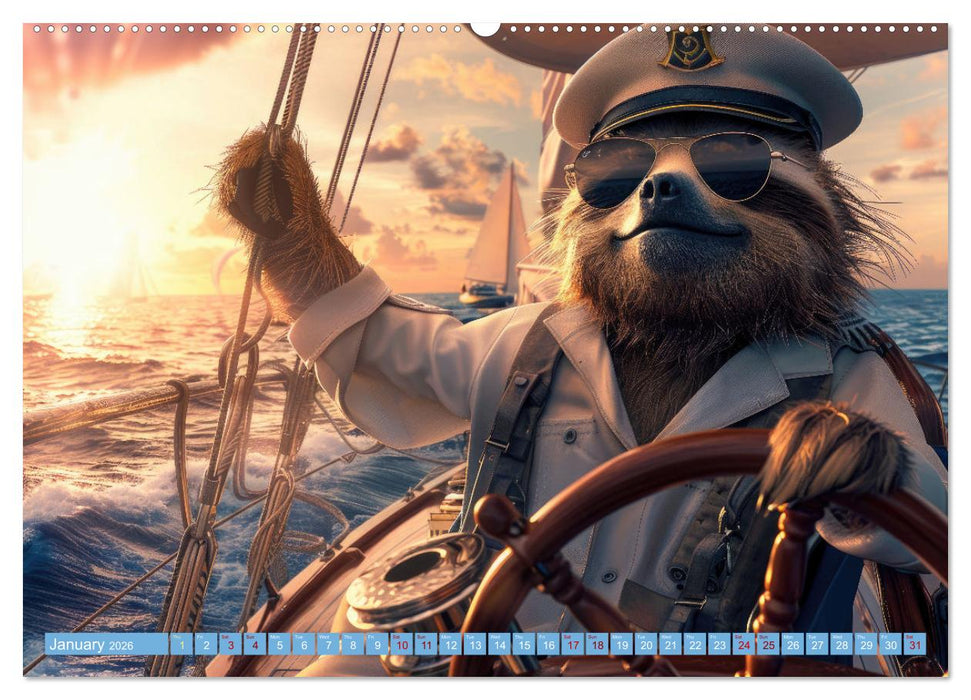 Funny animals as a captain on a boat (CALVENDO Premium-Calendar 2026)