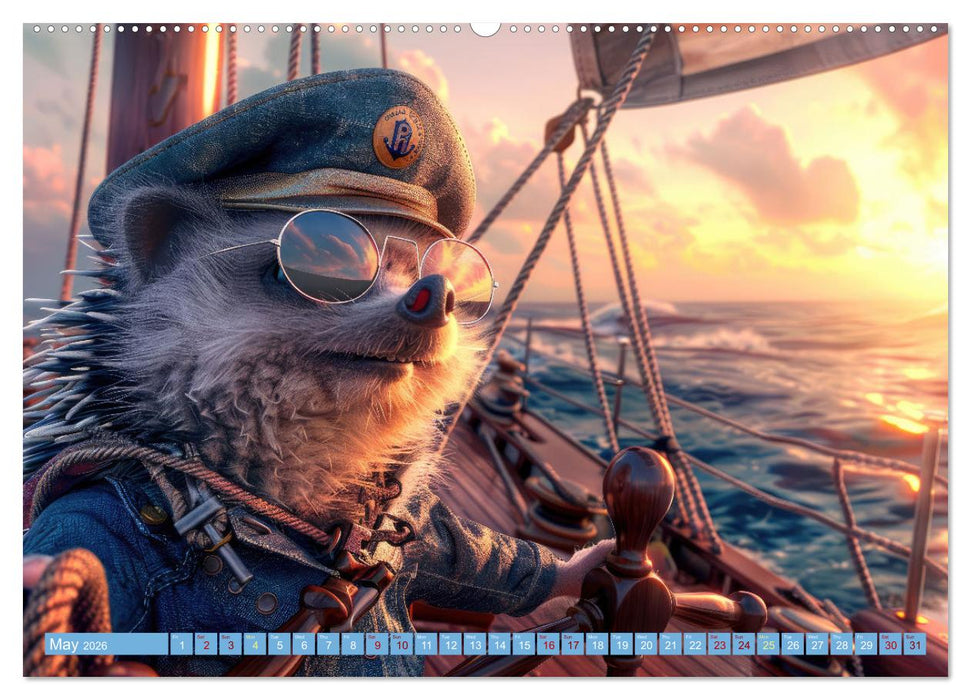Funny animals as a captain on a boat (CALVENDO Premium-Calendar 2026)