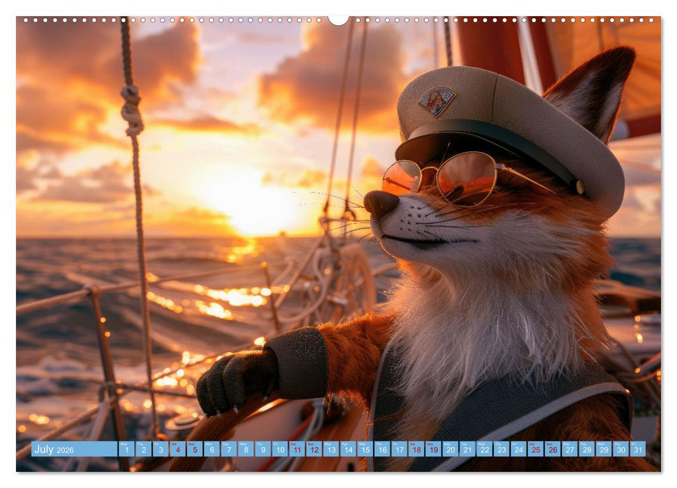 Funny animals as a captain on a boat (CALVENDO Premium-Calendar 2026)