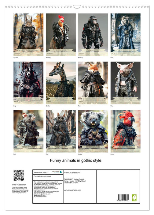 Funny animals in gothic style (CALVENDO Monthly Calendar 2026)