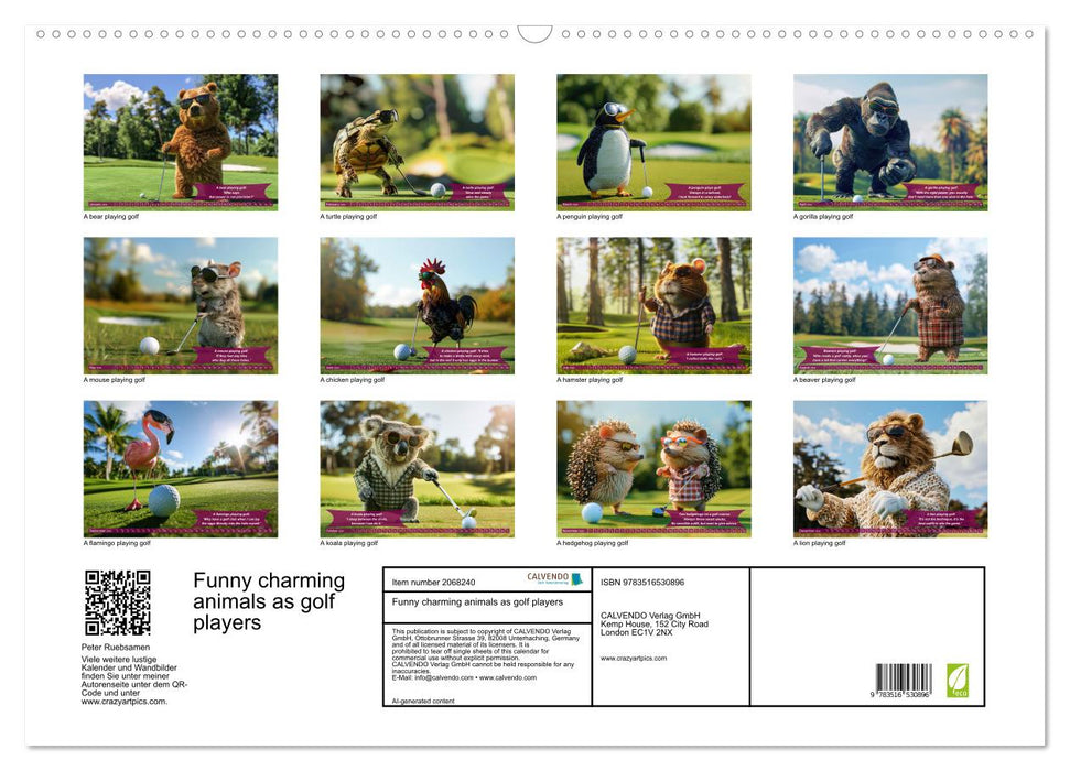 Funny charming animals as golf players (CALVENDO Monthly Calendar 2026)