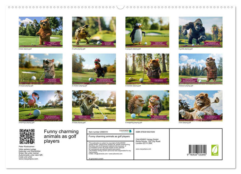 Funny charming animals as golf players (CALVENDO Premium-Calendar 2026)