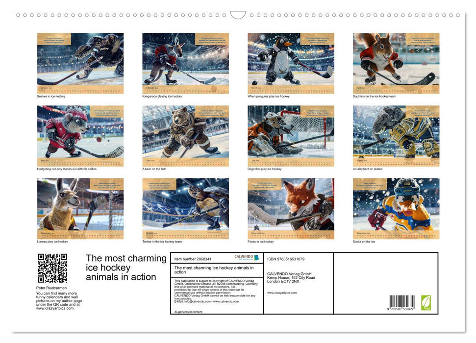 The most charming ice hockey animals in action (CALVENDO Monthly Calendar 2026)