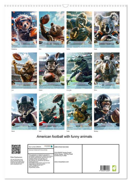 American football with funny animals (CALVENDO Monthly Calendar 2026)