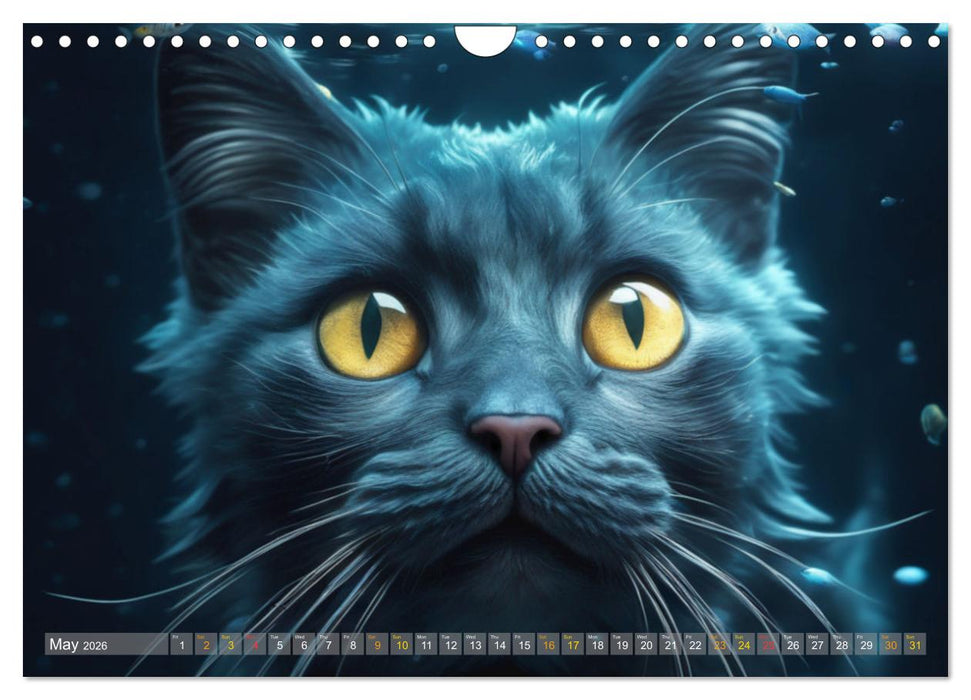 Cats underwater (CALVENDO Monthly Calendar 2026)