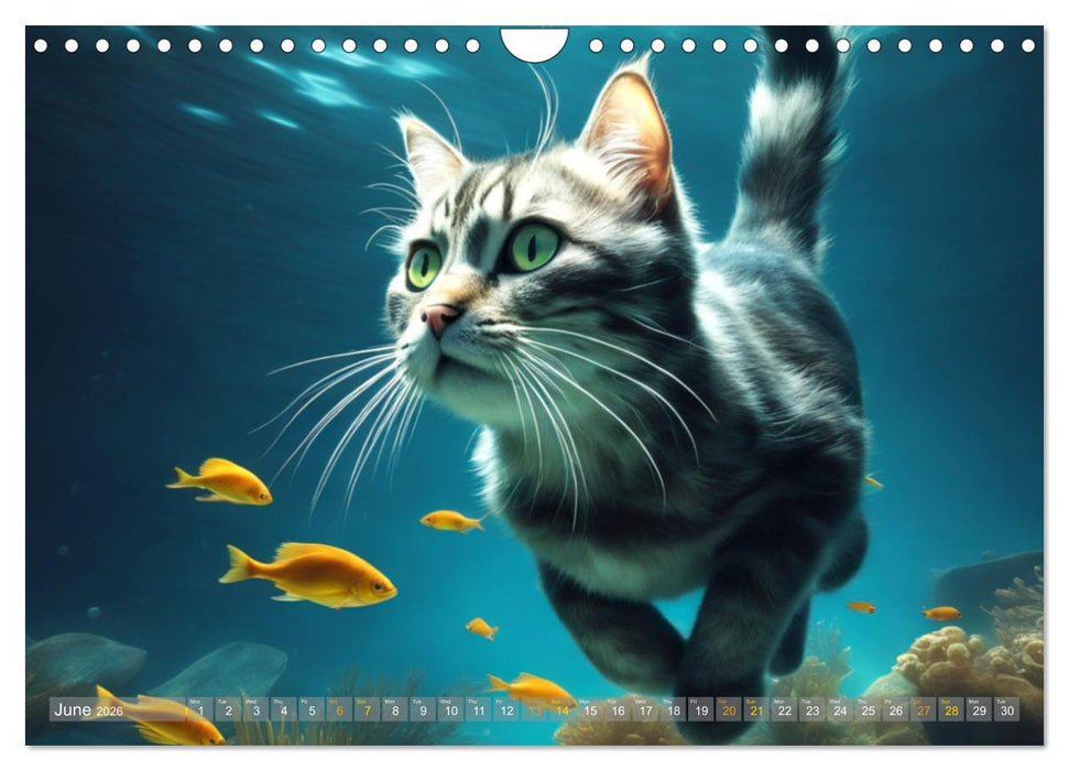 Cats underwater (CALVENDO Monthly Calendar 2026)