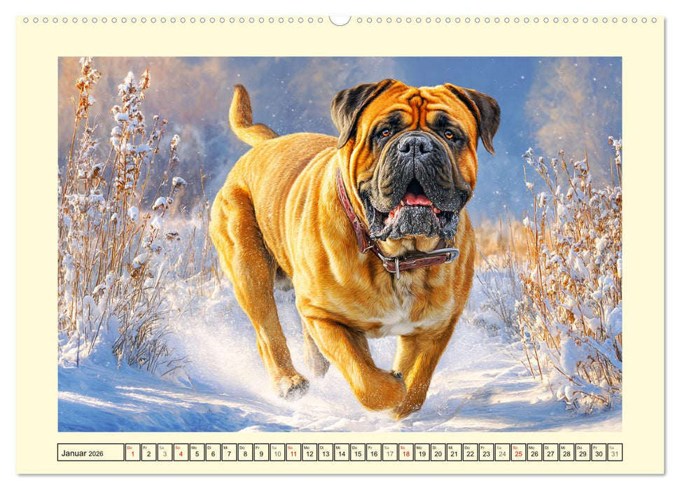 Bullmastiff im Porträt. Kraftvolle Hunde mit sanftem Wesen (CALVENDO Premium Wandkalender 2026)