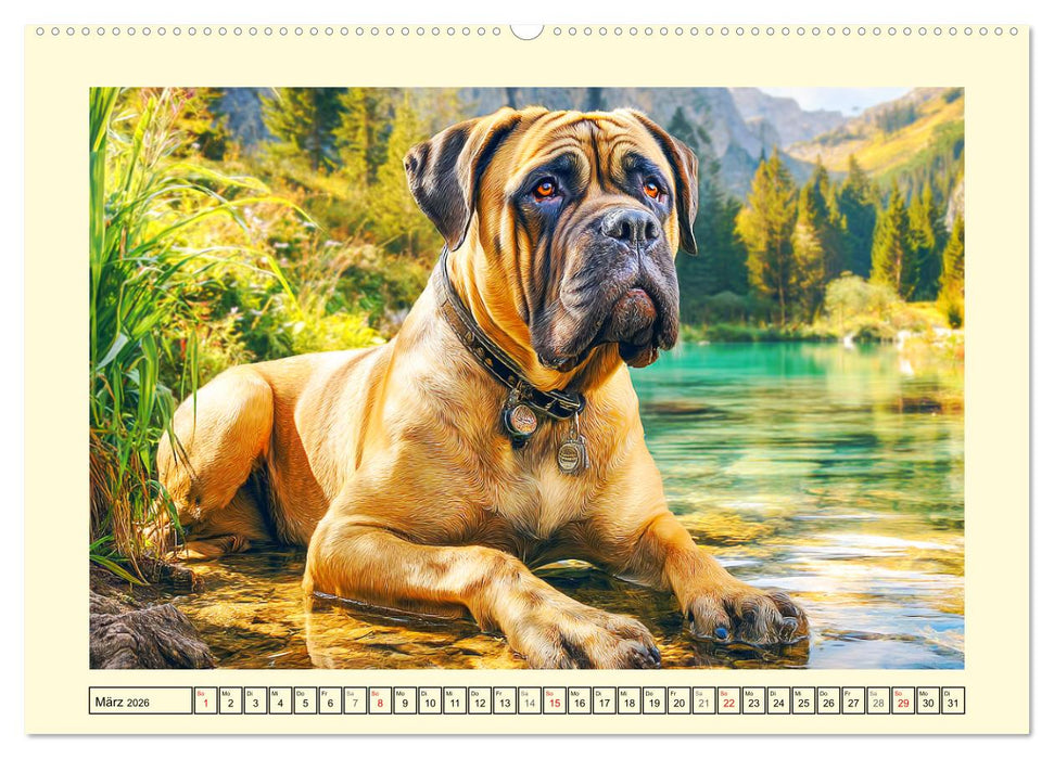 Bullmastiff im Porträt. Kraftvolle Hunde mit sanftem Wesen (CALVENDO Premium Wandkalender 2026)