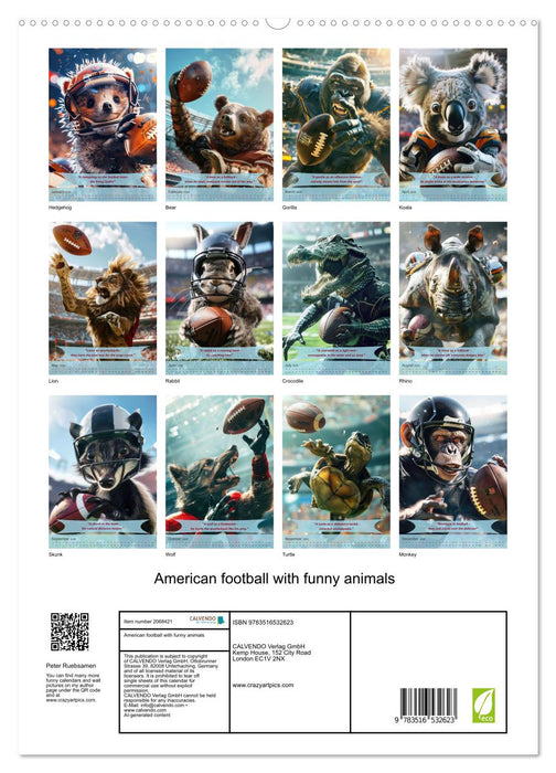 American football with funny animals (CALVENDO Premium-Calendar 2026)