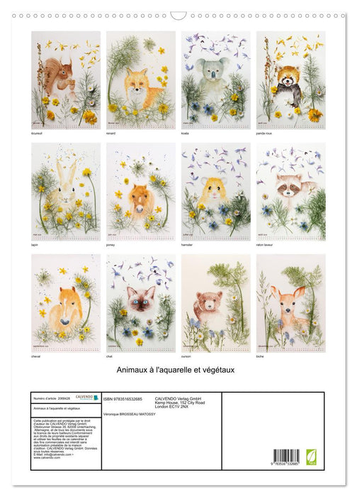 Animaux à l'aquarelle et végétaux (CALVENDO Calendrier mensuel 2026)