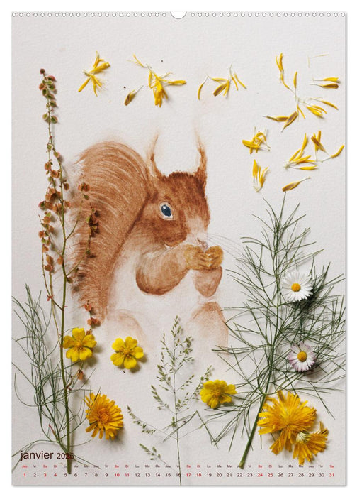 Animaux à l'aquarelle et végétaux (CALVENDO Calendrier mensuel 2026)