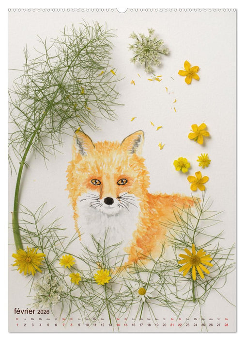 Animaux à l'aquarelle et végétaux (CALVENDO Calendrier mensuel 2026)