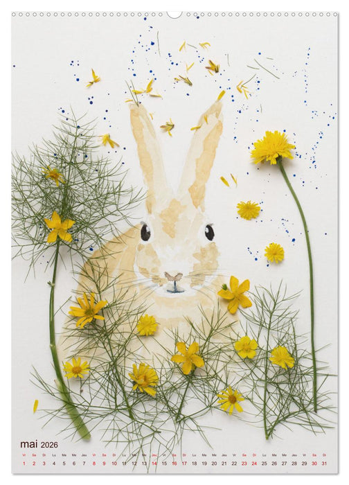 Animaux à l'aquarelle et végétaux (CALVENDO Calendrier mensuel 2026)