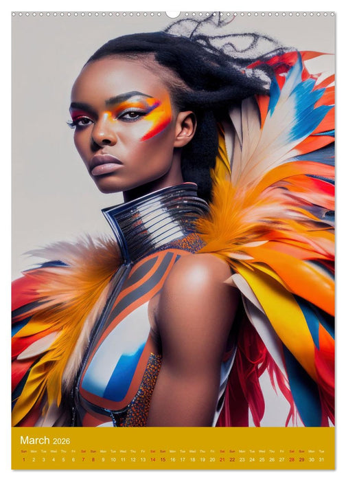African beauties in a feather style (CALVENDO Premium-Calendar 2026)