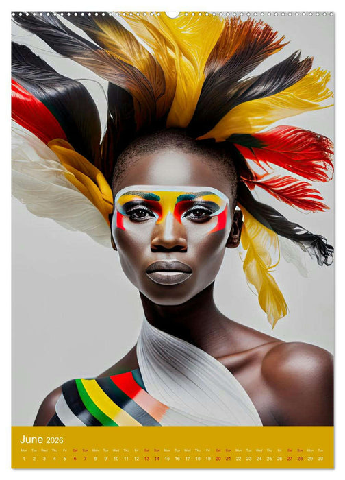 African beauties in a feather style (CALVENDO Premium-Calendar 2026)