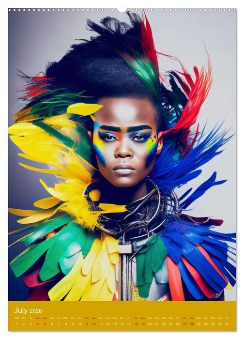 African beauties in a feather style (CALVENDO Premium-Calendar 2026)