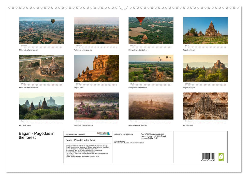 Bagan - Pagodas in the forest (CALVENDO Monthly Calendar 2026)