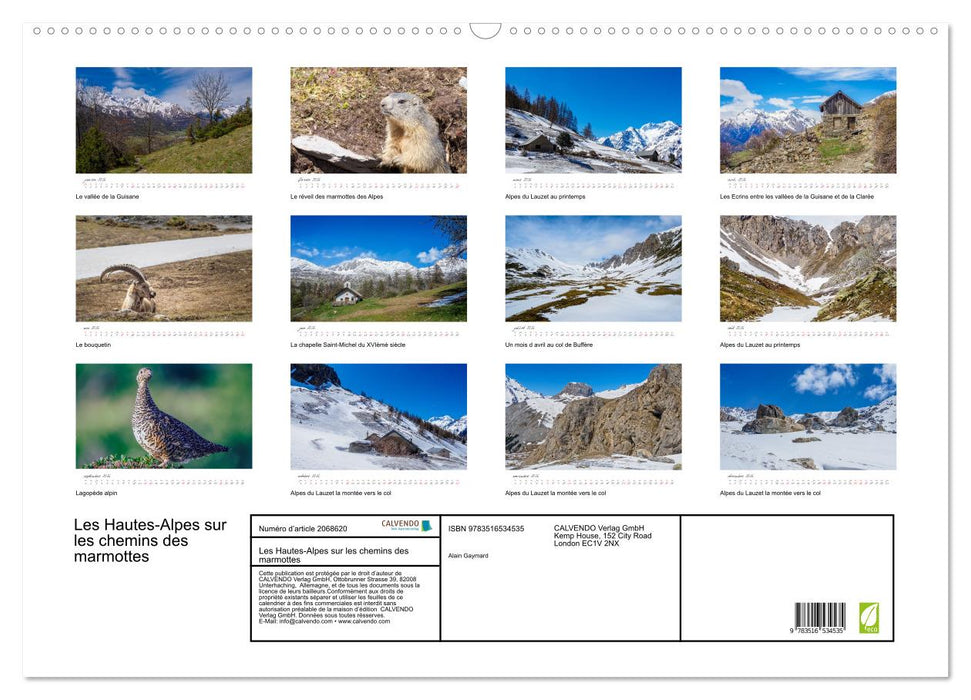 Les Hautes-Alpes sur les chemins des marmottes (CALVENDO Calendrier mensuel 2026)