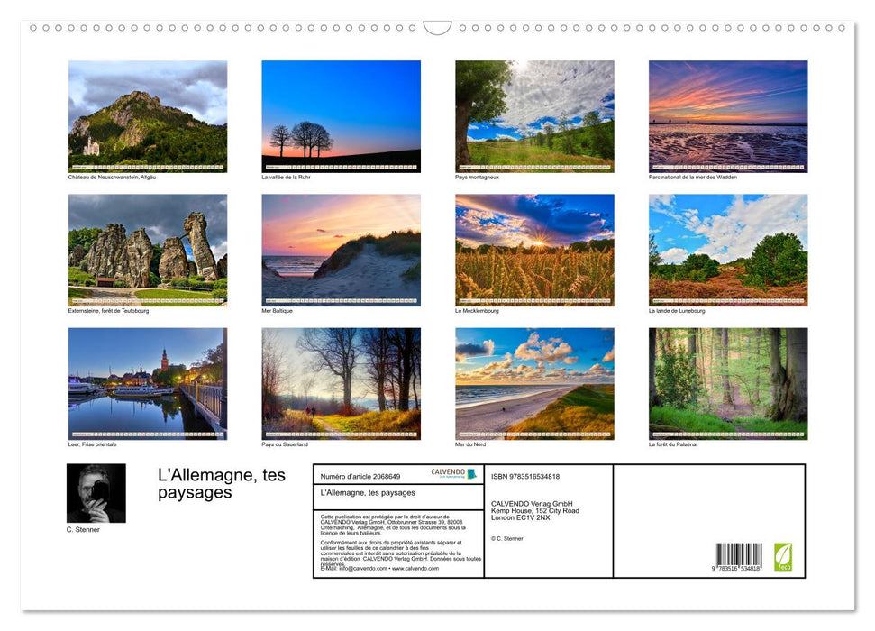 L'Allemagne, tes paysages (CALVENDO Calendrier mensuel 2026)