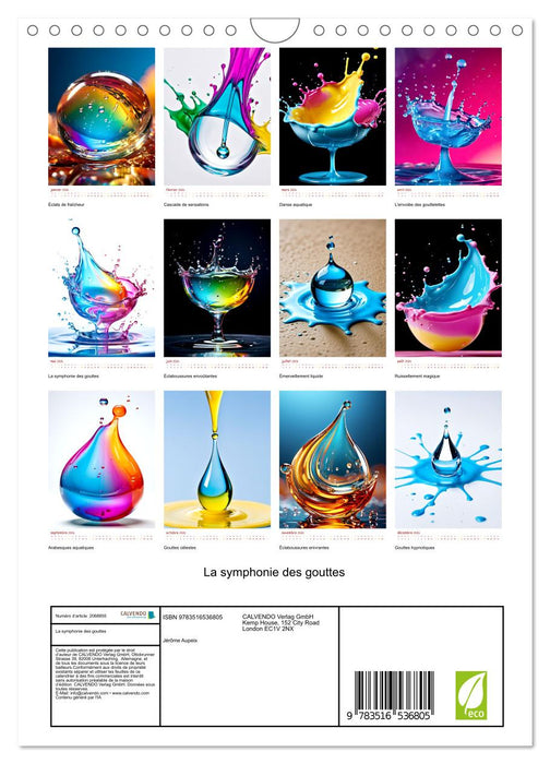 La symphonie des gouttes (CALVENDO Calendrier mensuel 2026)