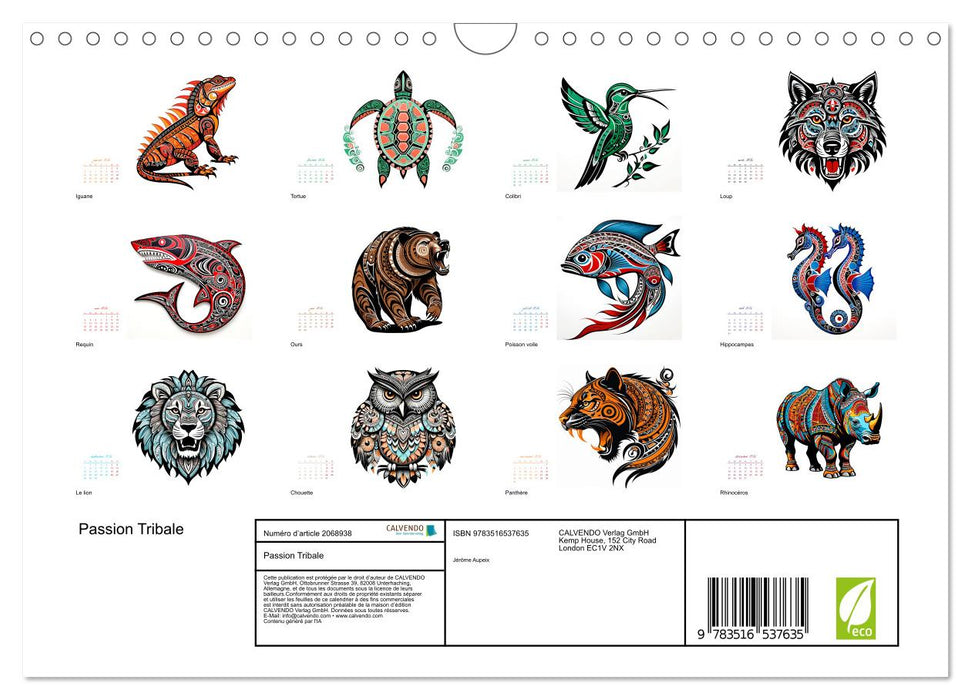 Passion Tribale (CALVENDO Calendrier mensuel 2026)