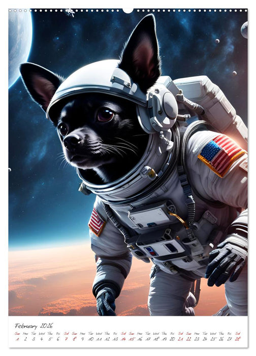 Chihuahua Adventure in Space (CALVENDO Monthly Calendar 2026)