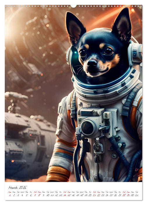 Chihuahua Adventure in Space (CALVENDO Monthly Calendar 2026)