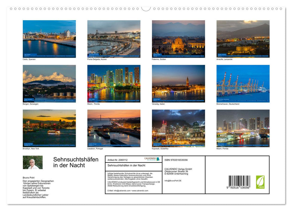 Sehnsuchtshäfen in der Nacht (CALVENDO Premium Wandkalender 2026)