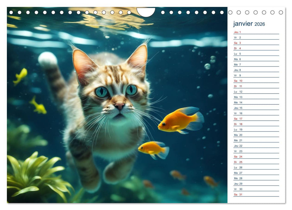 Les chats sous l'eau (CALVENDO Calendrier mensuel 2026)