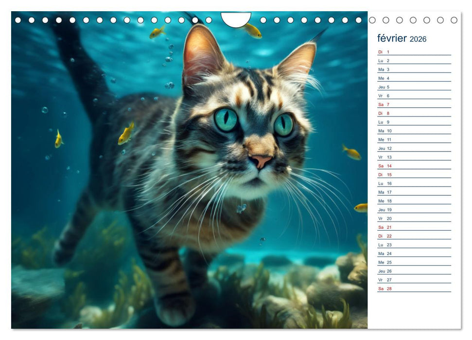 Les chats sous l'eau (CALVENDO Calendrier mensuel 2026)