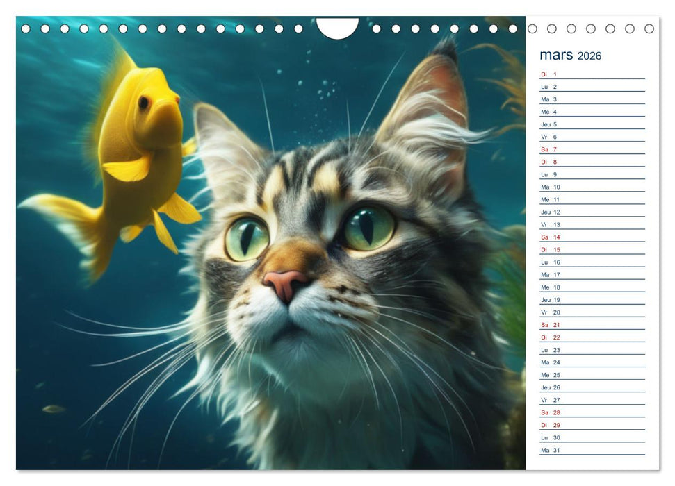Les chats sous l'eau (CALVENDO Calendrier mensuel 2026)