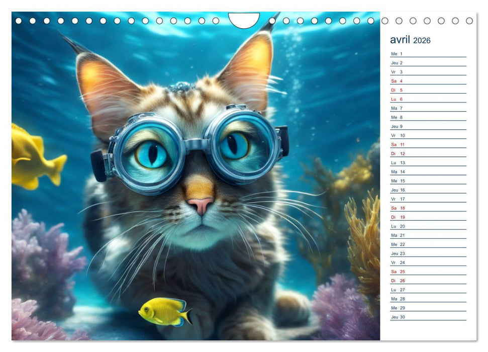 Les chats sous l'eau (CALVENDO Calendrier mensuel 2026)