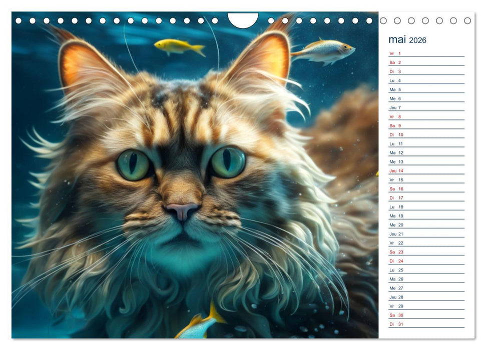 Les chats sous l'eau (CALVENDO Calendrier mensuel 2026)