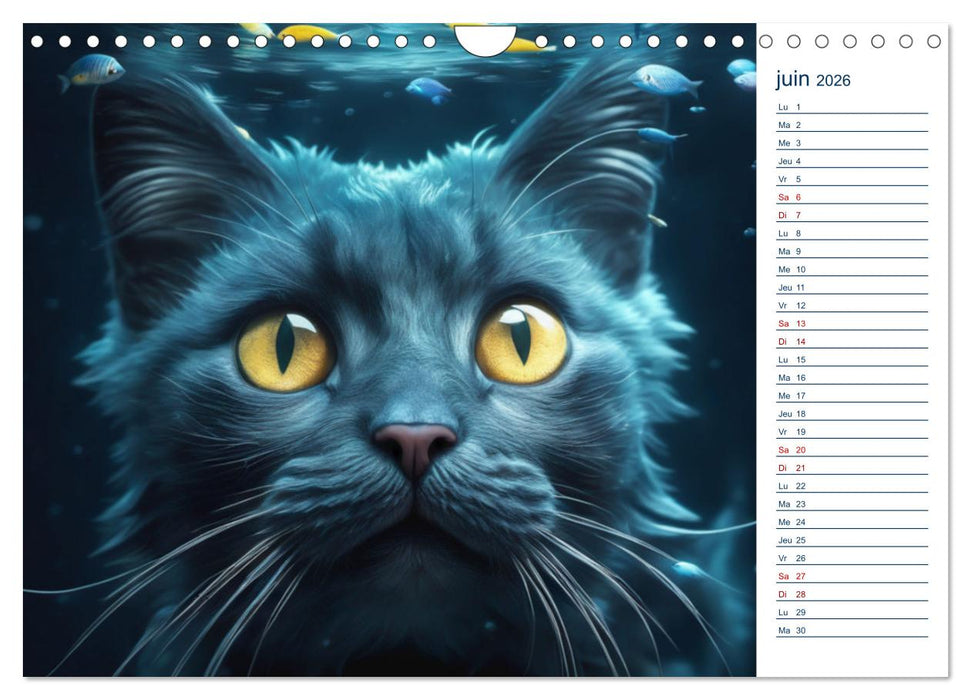 Les chats sous l'eau (CALVENDO Calendrier mensuel 2026)