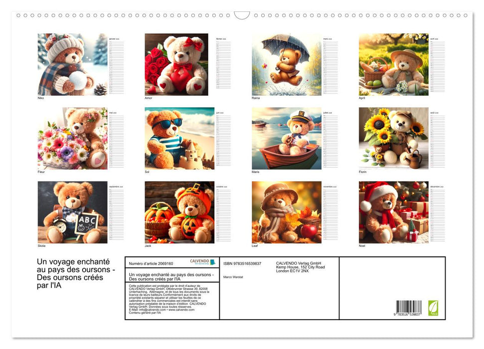 Un voyage enchanté au pays des oursons -Des oursons créés par l'IA (CALVENDO Calendrier mensuel 2026)