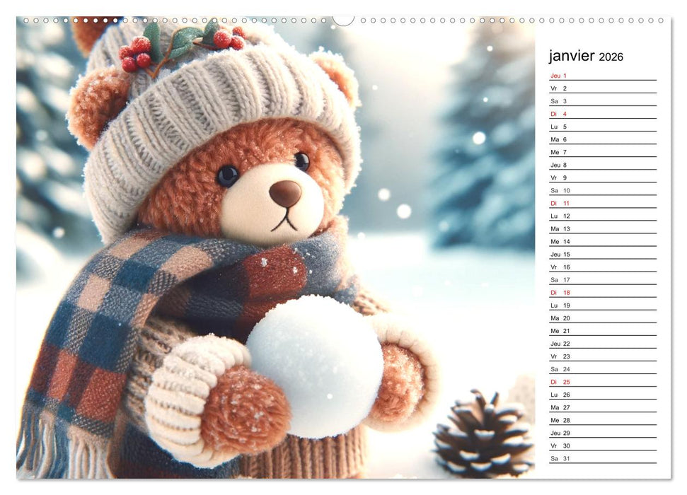 Un voyage enchanté au pays des oursons -Des oursons créés par l'IA (CALVENDO Calendrier mensuel 2026)