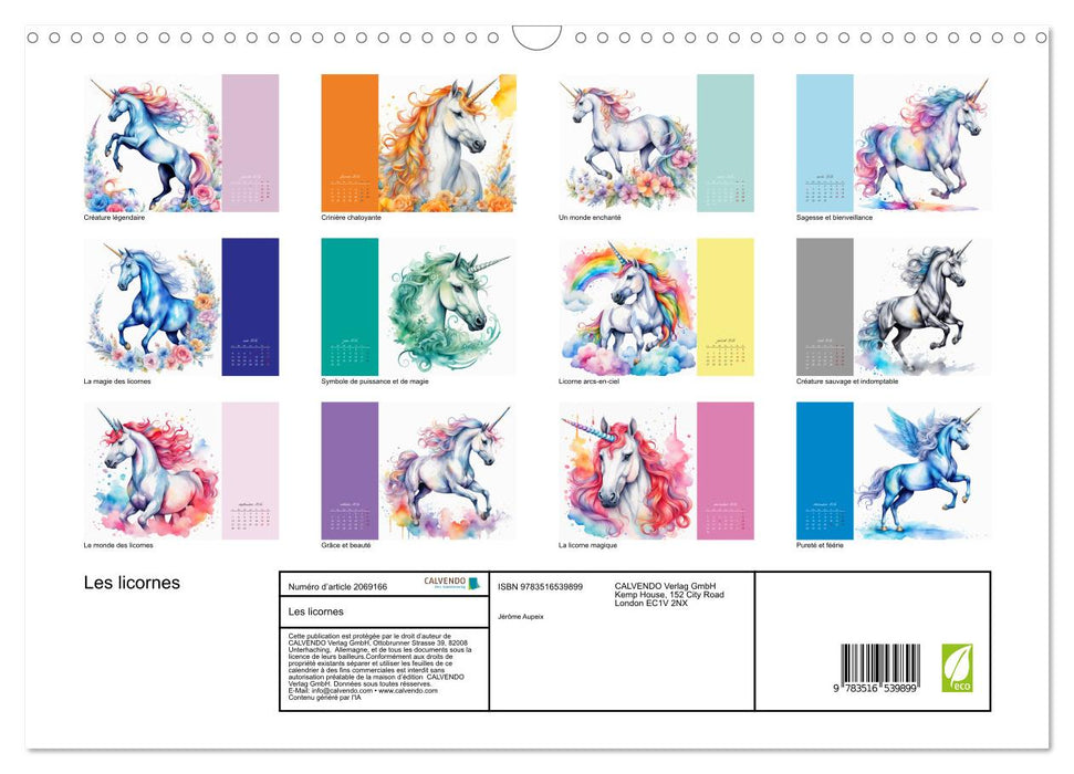 Les licornes (CALVENDO Calendrier mensuel 2026)