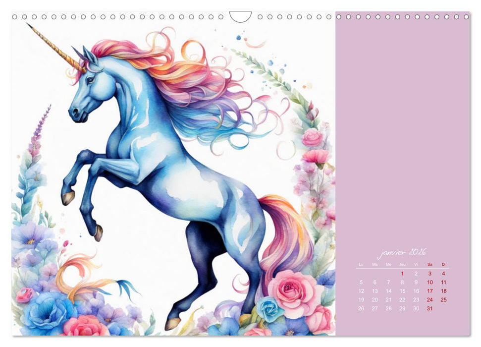 Les licornes (CALVENDO Calendrier mensuel 2026)
