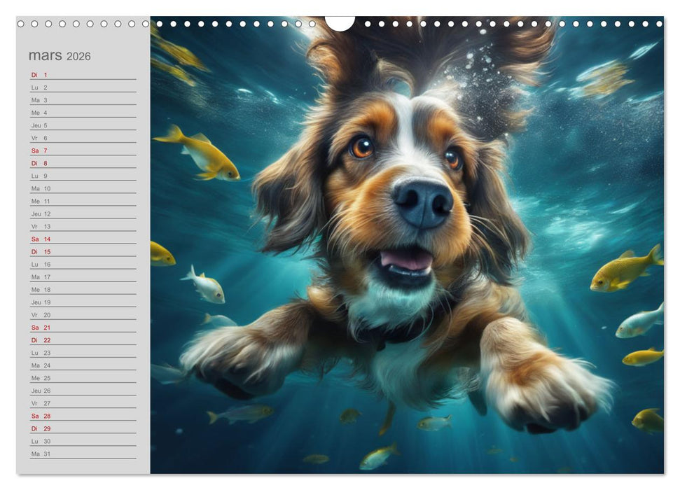 Chiens : les nageurs intrépides (CALVENDO Calendrier mensuel 2026)